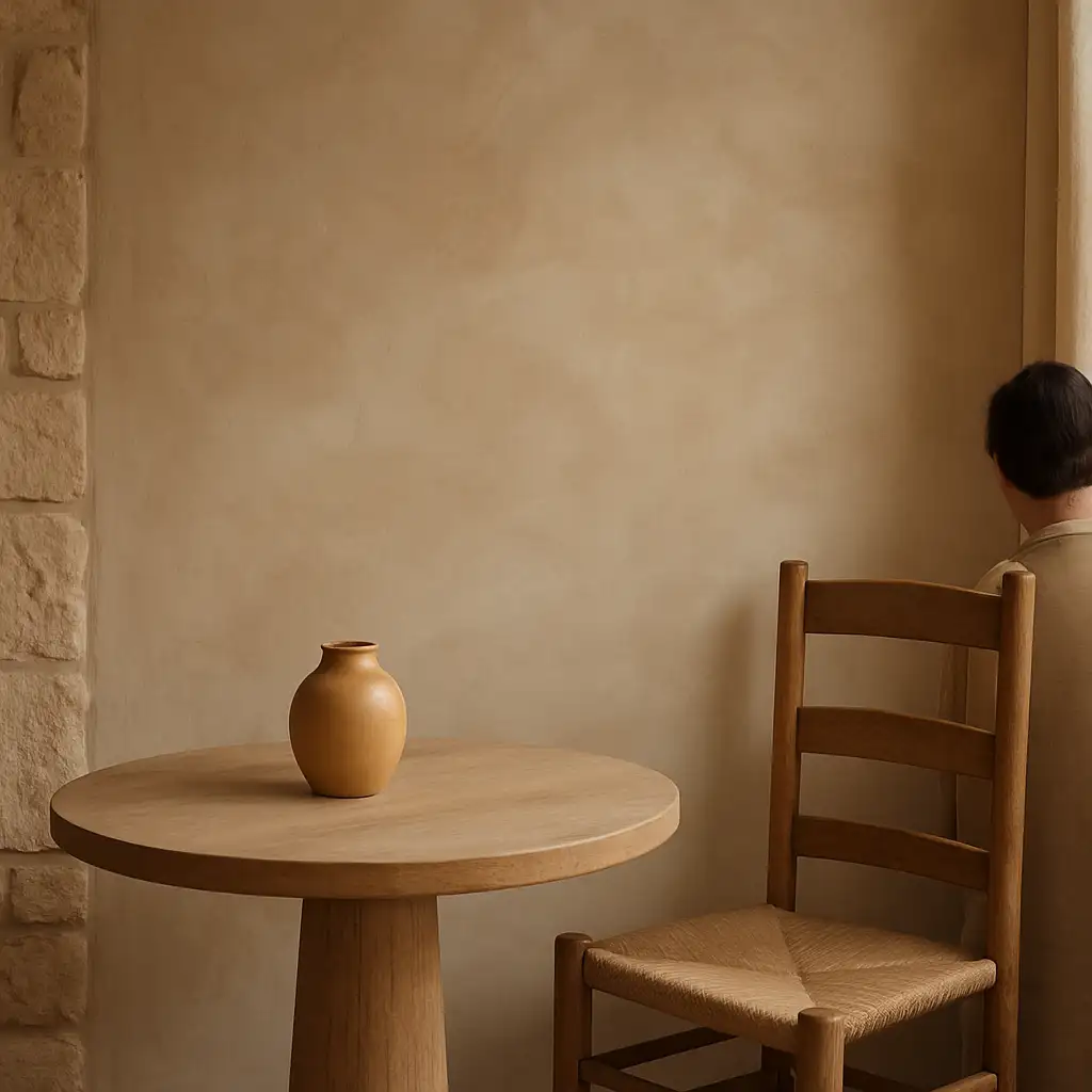 A French-wash wall with soft marbled movement in warm side light