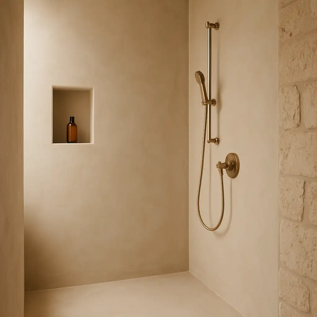 A seamless microcement surface in a wet-area corner